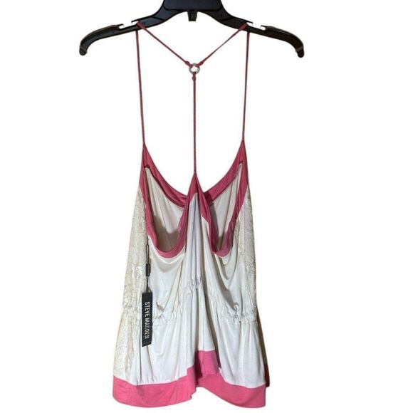 Steve Madden Lace Rope Straps Dead Stock Vintage Tank Top Size Large Pink & Crea - Picture 5 of 8